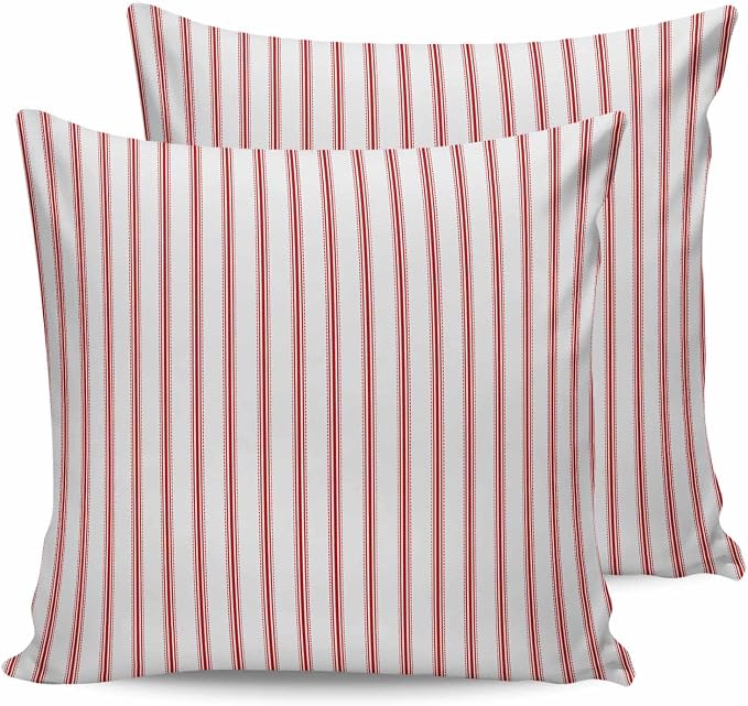 Outdoor Waterproof Throw Pillow Covers Set of 2 Red Stripes Pillowcases 18x18 Inches Red Beige Vertical Striped Patio Decorative Pillows Cushion Case Patio Pillows for Couch Bed Chair Garden