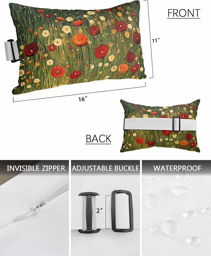 Outdoor Lumbar Cushions with Inserts, Spring Flowers Oil Painting Texture Waterproof Fluffy Fade Body Pillows, Patio Furniture Pillow for Home Balcony Garden Decor 11x16IN