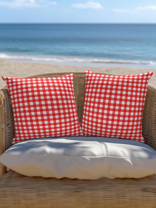 Outdoor Waterproof Throw Pillows Country Red Buffalo Plaid Patio Pillows Pack of 2,Decorative Pillow Covers with Insert,Pillow Cushion Case for Garden Couch Sofa Classic Gingham Check