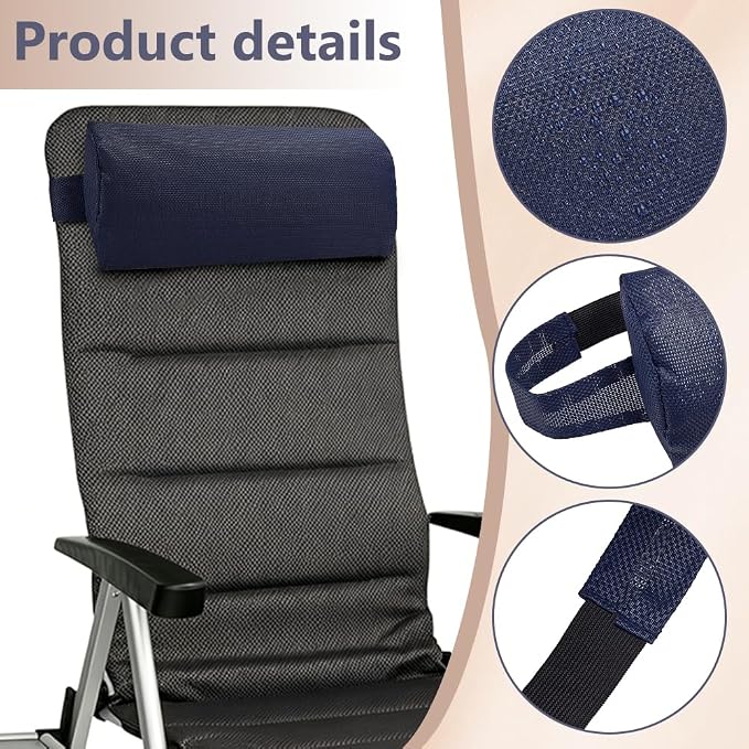 BENECREAT 2Pcs Outdoor Chaise Lounge Head Pillow, Outdoor Patio Pillows with Adjustable Strap for Patio Chair Recliner Head Support, Prussian Blue