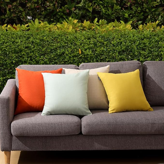 WEMEON Outdoor Waterproof Pillow Covers20x20in Set of 4, Solid Color Pillows Decorative Square Patio Furniture Pillows for Couch Patio Balcony Tent Garden(Orange/Teal/Beige)
