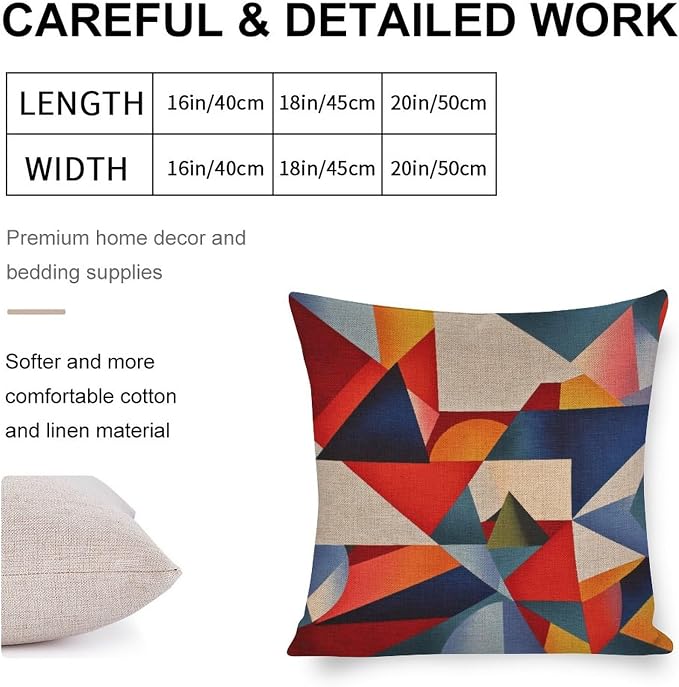 Pillowcases Colorful Fun Aesthetic Mid Century Modern Gomestry Pillowcase Farm Decorations Pillow Case Mid-Century Modern Style Throw Pillows 20"x20" Cushion Case for Sofa Couch