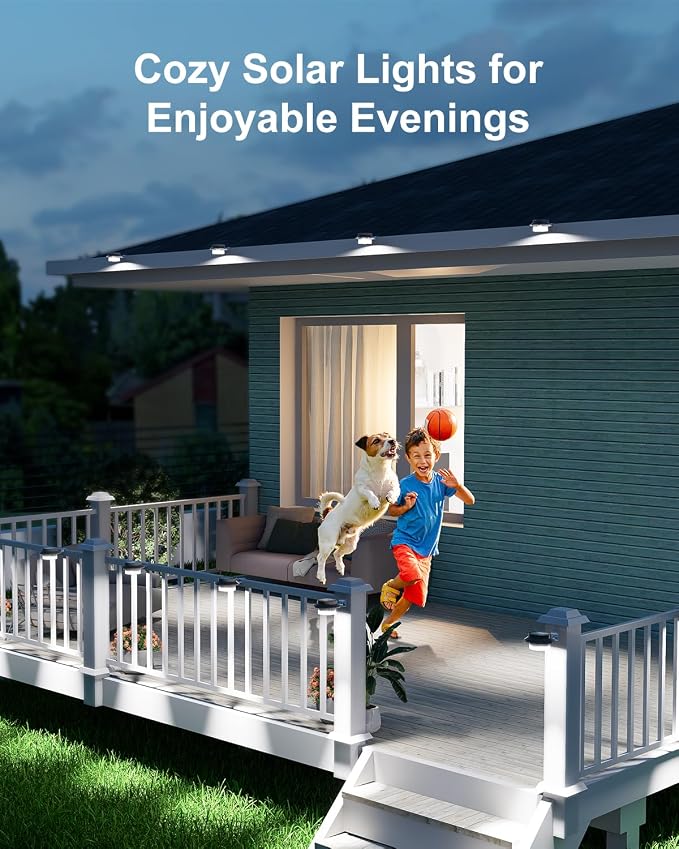 4 Pack White Solar Powered Gutter Lights Outdoor Decorative Waterproof Led Fence Lamp for Lighting Railing, Outside Wall, Deck, Garden, Path, Backyard, Sidewalk, Yard, Patio, No Drilling Installation