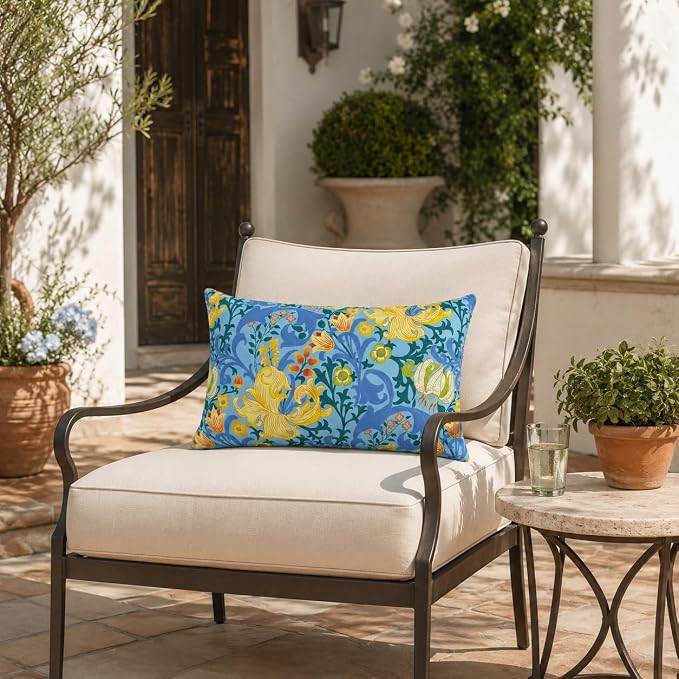 Pack of 2 Patio Lumbar Pillows 12"x20" | Fade Resistant Outdoor Waterproof Lumbar Pillow with Inners Decorative Garden Lumbar Cushions for Home Patio Terrace Sofa