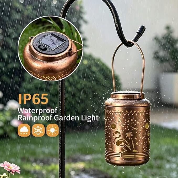 Flamingo Solar Lanterns Outdoor Waterproof Garden Decor Hanging Solar Lights Metal Solar Decoration Outside for Yard, Patio, Backyard, Porch