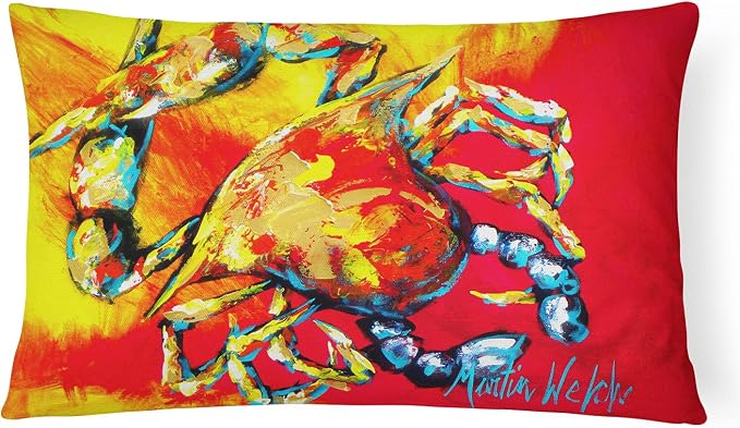 Caroline's Treasures MW1086PW1216 Crab Hot Dang Canvas Fabric Decorative Pillow Machine Washable, Indoor Outdoor Decorative Pillow for Couch, Bed or Patio, 12HX16W