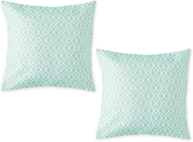 DII Throw Pillow Cover Collection Outdoor Water Repellent Polyester, Reversible, 18x18, Aqua Diamond, 2 Piece