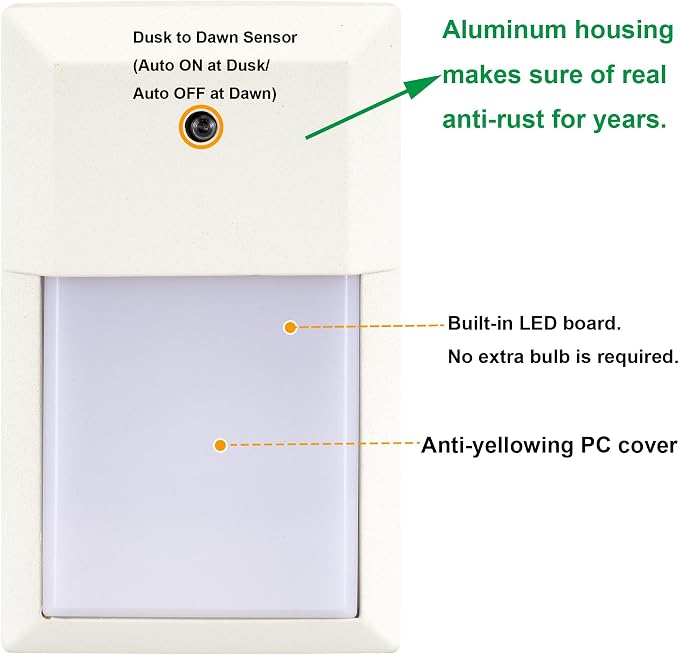 Outdoor Porch Light, LED Wall Sconce, Rustproof Aluminum | Dusk to Dawn Modern Exterior Wall Light Fixture for House, Patio, Garage, 12W 1000 Lumen, Waterproof, 5000K, White, 1 Pack