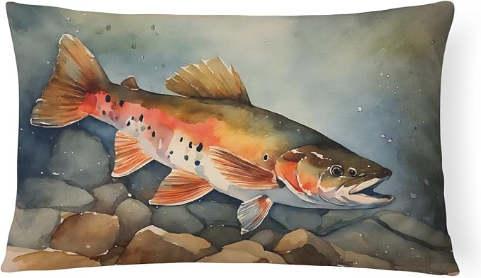 Caroline's Treasures DAC2775PW1216 Brook Trout Throw Pillow Machine Washable, Indoor Outdoor Decorative Pillow for Couch, Bed or Patio, 12HX16W
