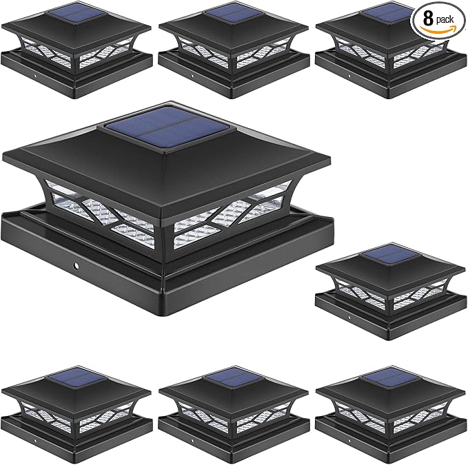 APONUO Solar Post Cap Lights,8 Pack 2-Modes Bright 4x4 Post Solar Lights Auto On Off,Outdoor Waterproof Garden Patio Fence Deck Patio Decor for Fence Deck Post Caps 4x4 6x6 Wood,4x4 Vinyl