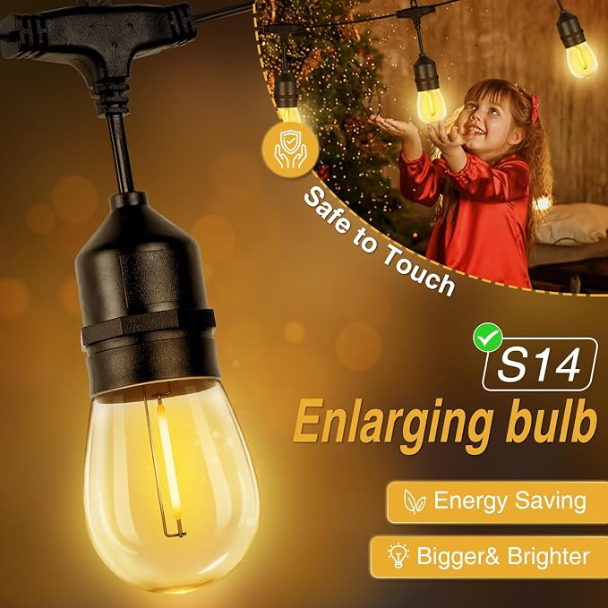 ZJOJO Solar String Lights Outdoor Waterproof 100FT Edison String Lights | Commercial Grade S14 Shatterproof Bulbs Patio Lights Solar Powered Outdoor,Hanging Lights for Cafe Patio Backyard Bistro Farm