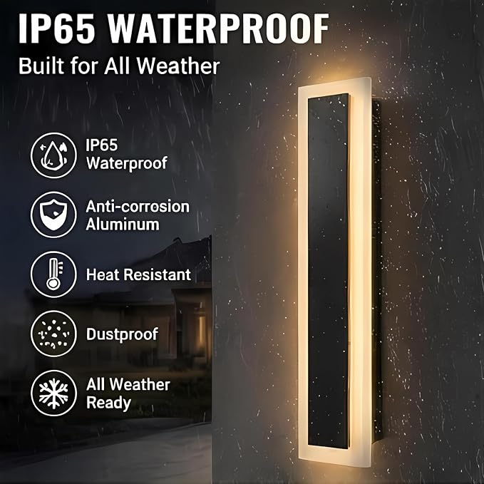 Modern Outdoor Wall Light 1pack 39in, 4.72in Width, Dimmable LED | 2000LM for Garage Front Door Porch, IP65 Waterproof Outdoor Sconce, Cover All Jbox, 3000K-6000K Adjustable, Matte Black
