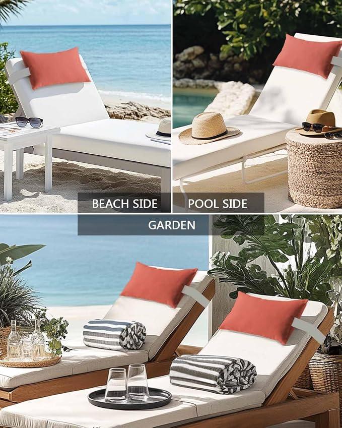 Chaise Lounge Chair Pillow with Strap & Insert Coral Red Outdoor Recliner Head Pillow Pack of 2 Gradient Gradual Color Waterproof Headrest Patio Lumbar Pillow for Beach Pool Office Chair 12x20 Inch