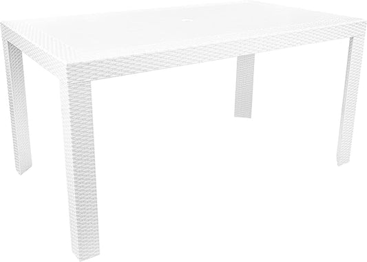 LeisureMod Mace Modern Weave Design Outdoor Patio Rectangle Dining Table (White)