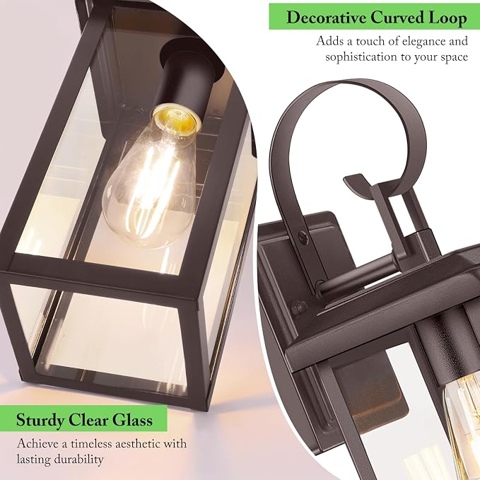 BesLowe 2-Pack 15" Outdoor Wall Light Fixtures, Brown Modern Porch Sconces