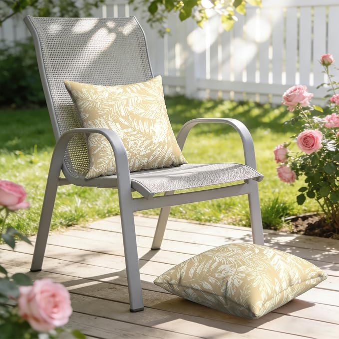 Outdoor Throw Pillow Covers 18x18 Inch, Decorative Pillow Covers for Patio Furniture, Tropical Leaf Oat Modern Cushion Cases for Garden Couch Home Sofa, Pack of 2
