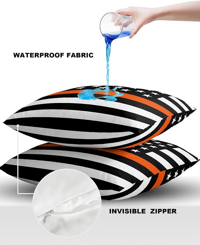 Prime Leader Outdoor Waterproof Pillow Covers Set of 2, Thin Orange Line Flag Search Rescue Officer Patio Throw Pillow Covers, Decorative Cushion Case for Couch Sofa Furniture Garden, 26x26 Inch