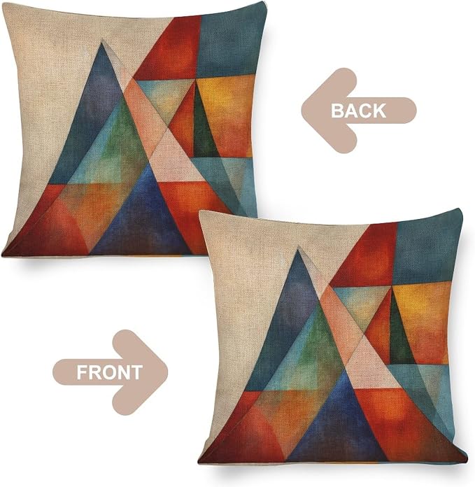 Throw Pillows Colorful Fun Aesthetic Mid Century Modern Gomestry Pillows 20"x20" Hand Drawn Striped Watercolor Brush Dye Linen Cushion Case Outdoor Home Decoration Home Decoration for Sofa Couch