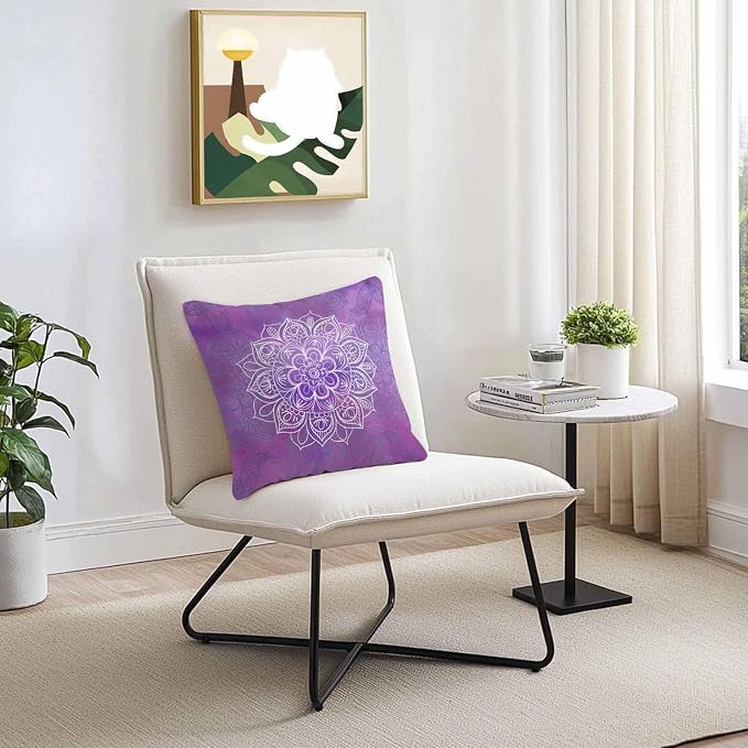 Vandarllin Outdoor Throw Pillows Covers 18x18 inch Set of 2 Waterproof Purple Boho Floral Decorative Zippered Cushion Covers for Patio Furniture, Bohemian Flower Lumbar Pillowcases