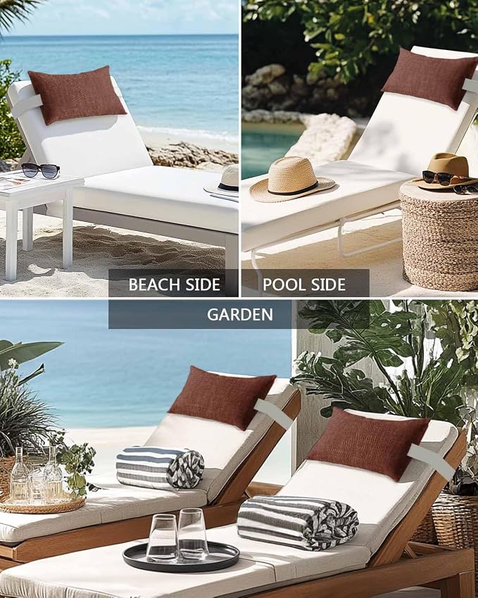 Outdoor Pillow for Chaise Lounge Chair Brown Rustic Vintage Burlap Texture Outdoor Pillows Waterproof with Adjustable Strap Headrest Lumbar Pillows for Garden Patio Furniture 2 Pack 12" x 20"
