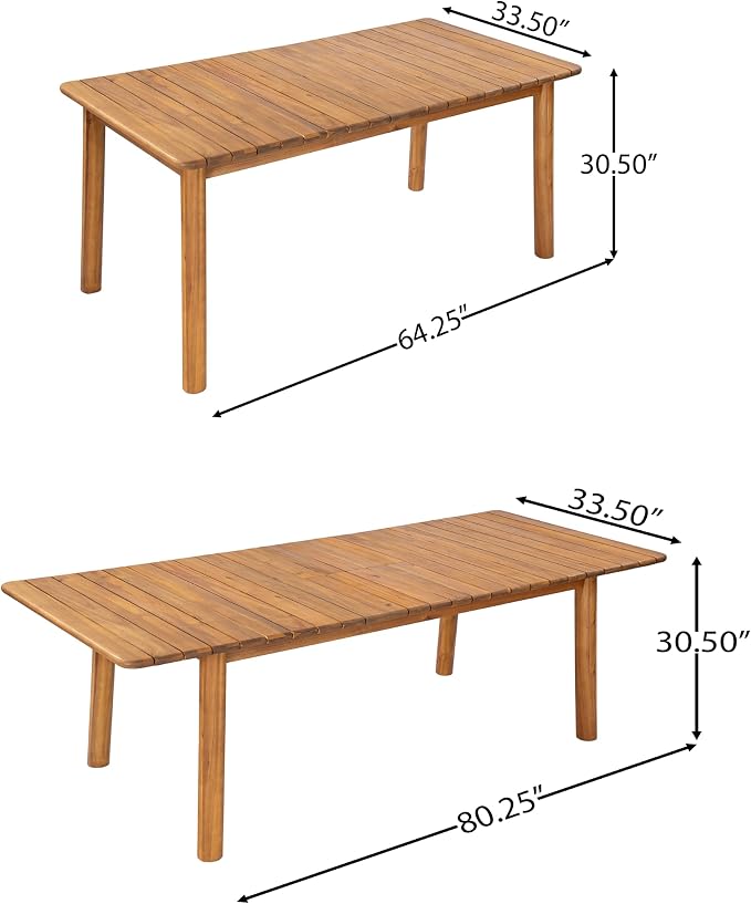 Christopher Knight Home Sky Acacia Wood Dining Table Set for 6, 7 Piece Patio Extendable Dining Table and Dining Chairs Set of 6 with Cushions & Rope Accents, Patio Furniture Set, Teak+Beige+Grey