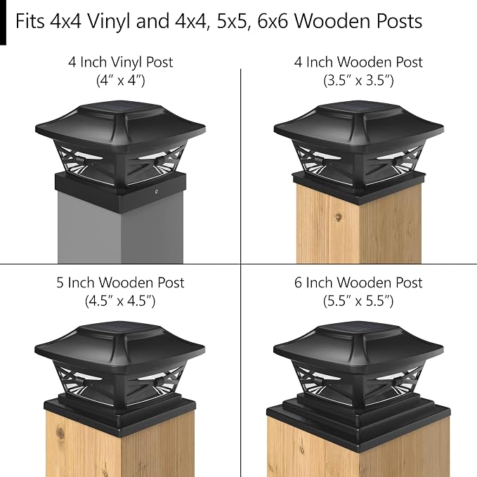 Davinci Lighting Renaissance Solar Outdoor Post Cap Lights - Includes Bases for 4x4 5x5 6x6 Posts - Bright LED Light - Slate Black (8 Pack) | Slate Black, fence/deck/garden/patio posts, UV fade-protected plastic, auto-on, 7-8h runtime, cordless, IP44, ...