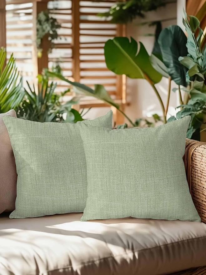 Outdoor Waterproof Throw Pillows Vintage Sage Green Linen Style Patio Pillows Pack of 2,Decorative Pillow Covers with Insert,Pillow Cushion Case for Garden Couch Sofa Country Pastoral Solid Color