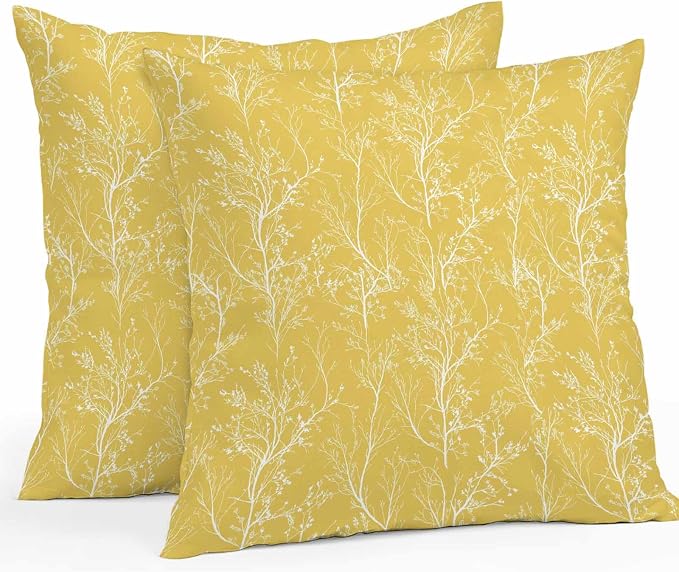 Yellow Branches Waterproof Outdoor Pillow Covers Set of 2 Home Decor, Abstract Art Leaves Plant Pillowcase Patio Pillow Covers for Couch Bench Patio Furniture Garden 18x18in