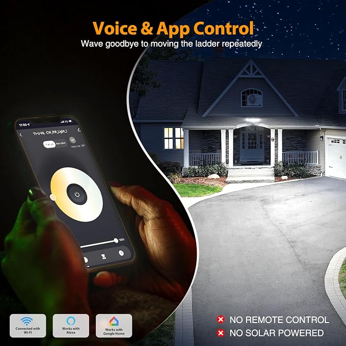 Onforu 120W Smart LED Security Lights Motion Sensor Outdoor 5 Heads, 340° Illumination WiFi Alexa Flood Light 12000LM APP Control, 2700K-6500K Exterior Motion Detector, IP65 Wall Light for Yard, Balck