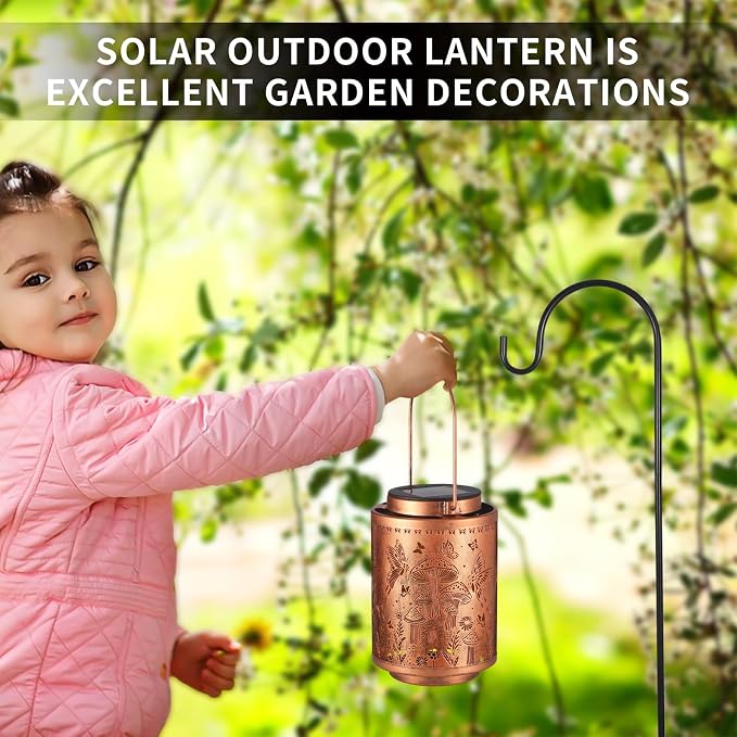 Solar Lanterns Outdoor Waterproof Mushroom Butterfly Garden Decor Gifts for Women Mon Grandma Metal Hanging Solar Lights Decoration for Outside LED Lanterns for Yard Patio Lawn | Metal Hanging Solar Lights Decoration for Outside LED Lanterns for Yard P...