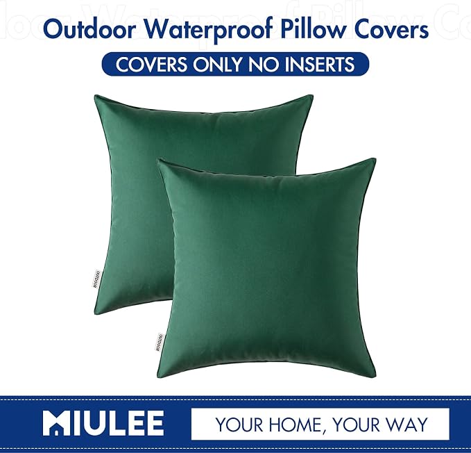 MIULEE Decorative Outdoor Waterproof Pillow Covers 18x18 Army Green | Decorative Patio Furniture,Pack of 2,Accent Square Soild Throw Pillow Covers,Summer Garden Tent Couch Sofa