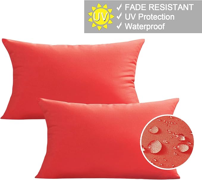 VAKADO 12x20 Outdoor Christmas Waterproof Throw Pillow Covers Set of 2 Decorative Outside Patio Furniture Cushion Cases Decor for Garden Bench Porch Couch Tent,Red