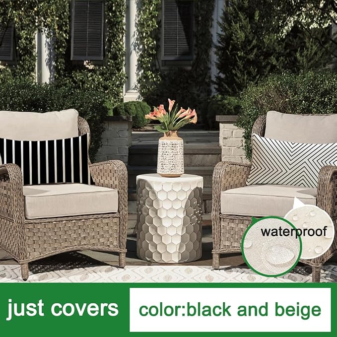 Outdoor Pillows Covers 12x20 Waterproof,Black and Beige Set of 4(No Insert) | for Covered Patio Furniture Sunbrella,No Insert Just Covers,Durable Polyester,Fit 12x20 inch Inserts or Smaller,Boho Lumbar
