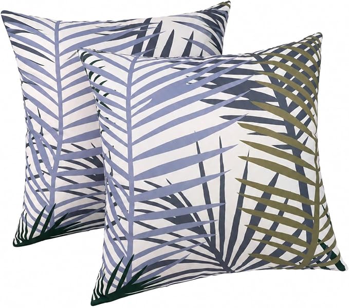 2pcs Outdoor Decor Pillows, Insert and Cover, Waterproof & Fade-Resistant Patio Couch Cushions for Garden, Porch, Poolside Sofa (Bamboo Leaf, 18x18in)