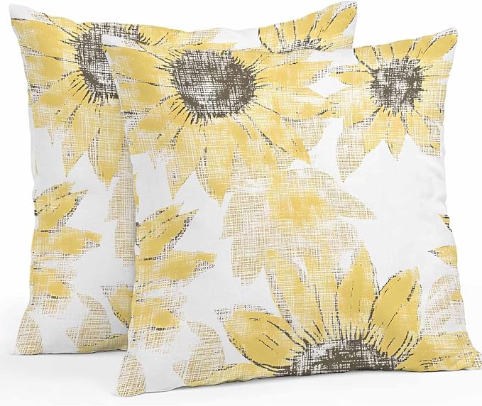 Vandarllin Outdoor Throw Pillows Covers 26x26 inch Set of 2 Waterproof Yellow Sunflower Decorative Zippered Cushion Covers for Patio Furniture, Flower Field Lumbar Pillowcases