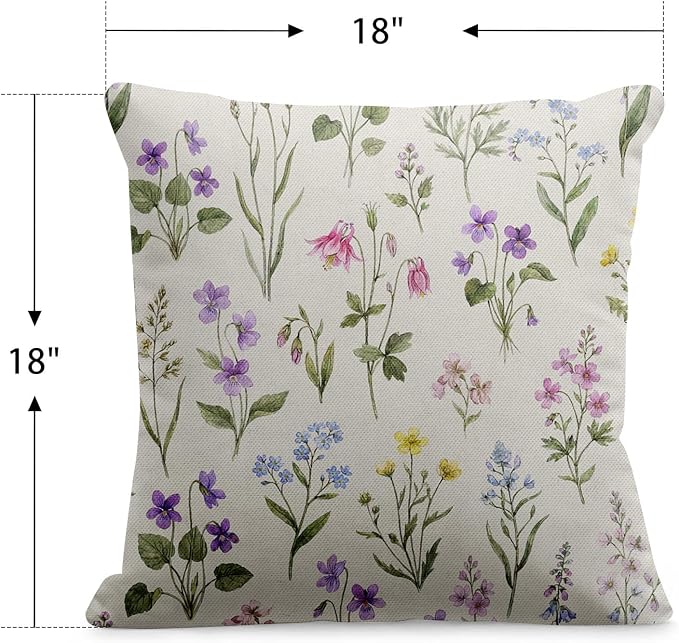 Outdoor Throw Pillow Covers, Floral Wildflower, Set of 2 | Botanical waterproof 18 x 18 inch square pillowcase cushion case decorative pillows for farmhouse garden couch beach patio