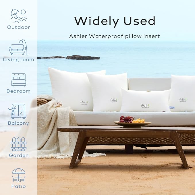 Ashler Outdoor Waterproof Pillow Inserts - 12 x 20 Pillow Inserts Set of 4, Water Resistant Patio Furniture Pillows Decorative for Garden, Hypoallergenic Lumbar Pillow for Sofa Couch