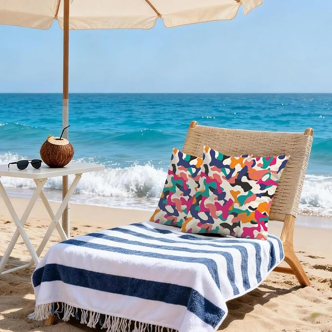 18x18 Inch Outdoor Pillow Covers Set of 2 Waterproof Throw Pillow Covers Decorative Couch Cushion Covers Colorful Camouflage Art Square Pillowcases Protectors for Patio Garden Sofa