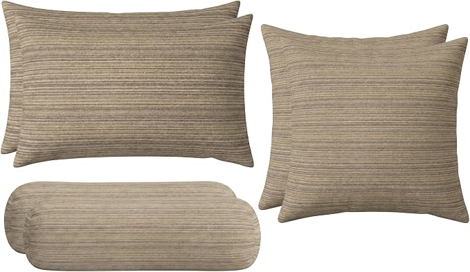 RSH DECOR: 6-Pack Pillow Set | Sunbrella Performance Fabric |Water & Fade-Resistant| 17" Square, 20"x12" Lumbar, 20"x6" Neck Roll | Outdoor Pillows for Patio Furniture | Made in USA (Current Slate)