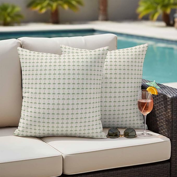 Palm Trees Outdoor Pillow Covers 24"x24" Set of 2, Summer Country Nautical Coastal Beach Ocean Green Tree Waterproof Throw Pillow Covers for Patio Furniture, Decorative Cushion Covers for Porch