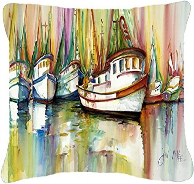 Caroline's Treasures JMK1074PW1216 Shrimp Fleet Canvas Fabric Decorative Pillow Machine Washable, Indoor Outdoor Decorative Pillow for Couch, Bed or Patio, 12HX16W
