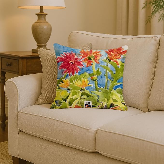 Caroline's Treasures 6038PW1414 Flower - Gerber Daisies Fabric Decorative Pillow Machine Washable, Indoor Outdoor Decorative Pillow for Couch, Bed or Patio, 14Hx14W