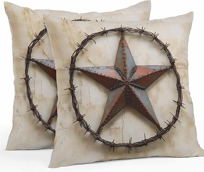 Texas Star Vintage Waterproof Outdoor Pillow Covers Set of 2 Home Decor, Abstract Country Stars Modern Pillowcase Patio Pillow Covers for Couch Bench Furniture Garden 16x16in