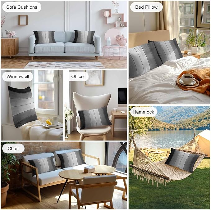 Lumbar Pillow Covers 20x12 Inch Set of 2, Black Gray Ombre Waterproof Outdoor Cushion Covers, Vintage Country Wooden Decorative Pillowcases for Couch, Sofa, Bed, Garden, Patio