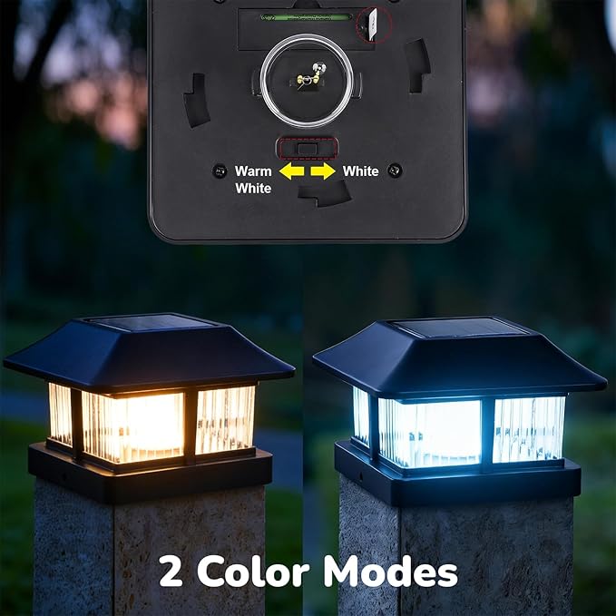 Dynaming 4x4 Solar Post Cap Lights Outdoor with 2 Color Modes, Fence Post Solar Lights Black Shell Brightness LED Lantern Lamps Waterproof for Garden Deck Patio, Fit 4x4 Wooden/Vinyl Posts, 6 Pack