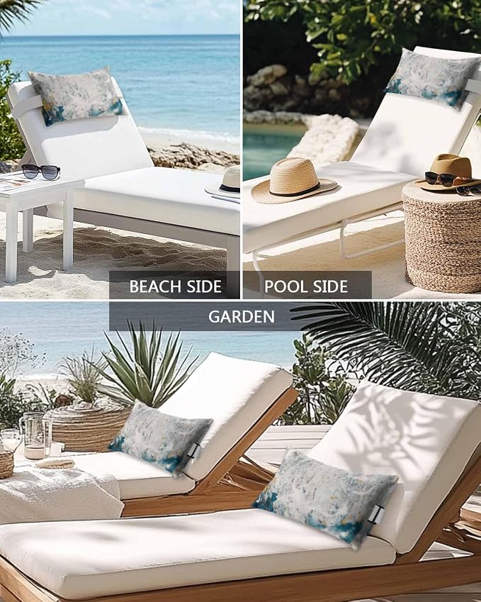Gray Teal Outdoor Lumbar Pillow Covers 11"x16" Set of 4, Decorative Throw Pillow Covers for Patio, Modern Abstract Art Retro Marble Waterproof Cushion Case for Pool Beach Chair
