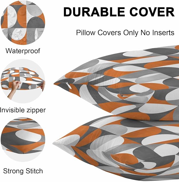 Vandarllin Outdoor Throw Pillows Covers 20x12 inch Set of 2 Waterproof Mid Century Geometric Decorative Zippered Cushion Covers for Patio Furniture, Abstract Modern Orange Lumbar Pillowcases