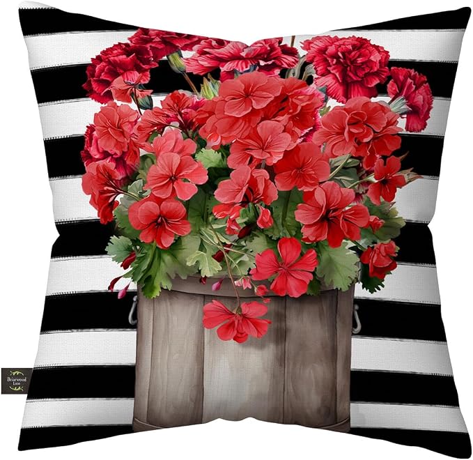Briarwood Lane Striped Geraniums Indoor/Outdoor Pillow