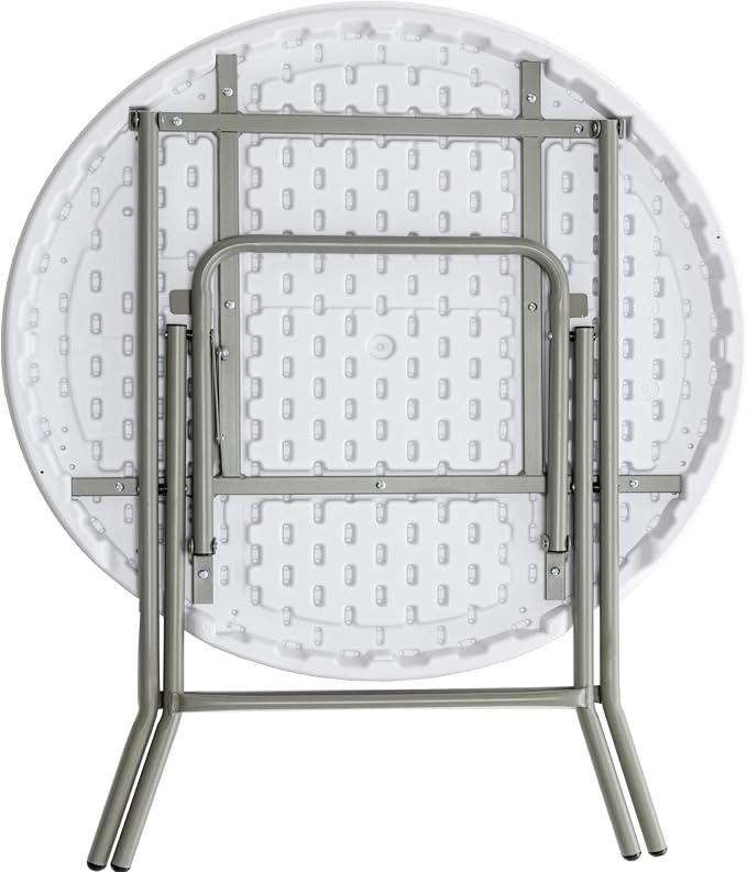BTEXPERT White 2.63 Foot Round Plastic Folding Table 30" Height Folding Commercial Portable for Banquet Card Coffee Dining Wedding Party Event Home Kitchen Outdoor Thick Top Metal Frame Set of 2