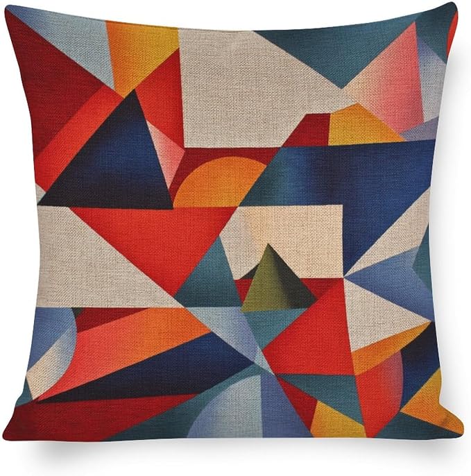 Sofa Pillow Covers Colorful Fun Aesthetic Mid Century Modern Gomestry Pillow Protector 18"x18" Hand Drawn Striped Watercolor Brush Dye Linen Cushion Case Decorative Outdoor Pillow Case